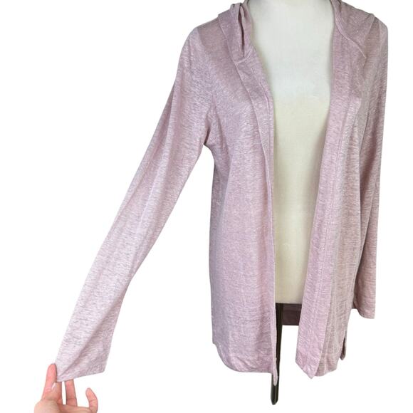 Tahari NWT 100% Linen Pink Hooded Open Long Sleeve Lightweight Tunic Cardigan - Picture 7 of 12